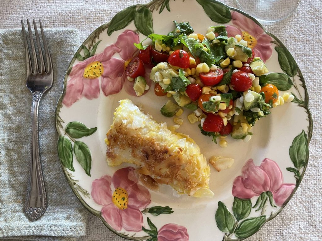 Coconut Battered Cod with C.A.T. Salad
