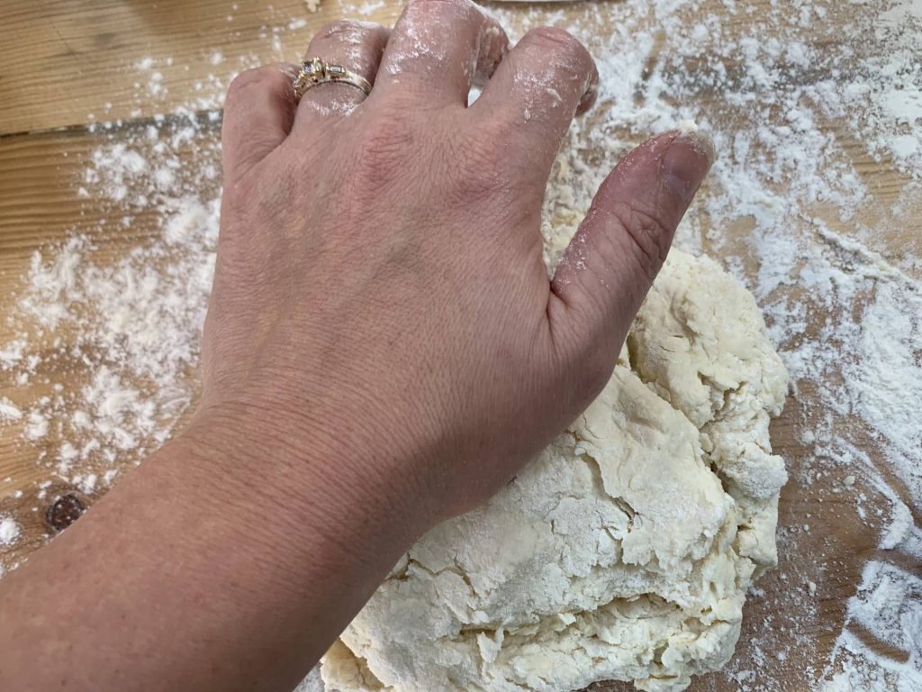 Kneading cream biscuit dough