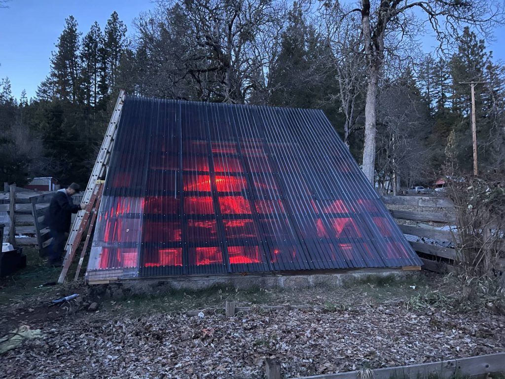 new roof for vintage A-frame greenhouse