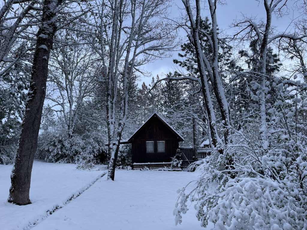 snowy cottage