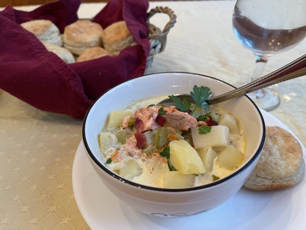 Salmon chowder and Cream Biscuits Cream Scones