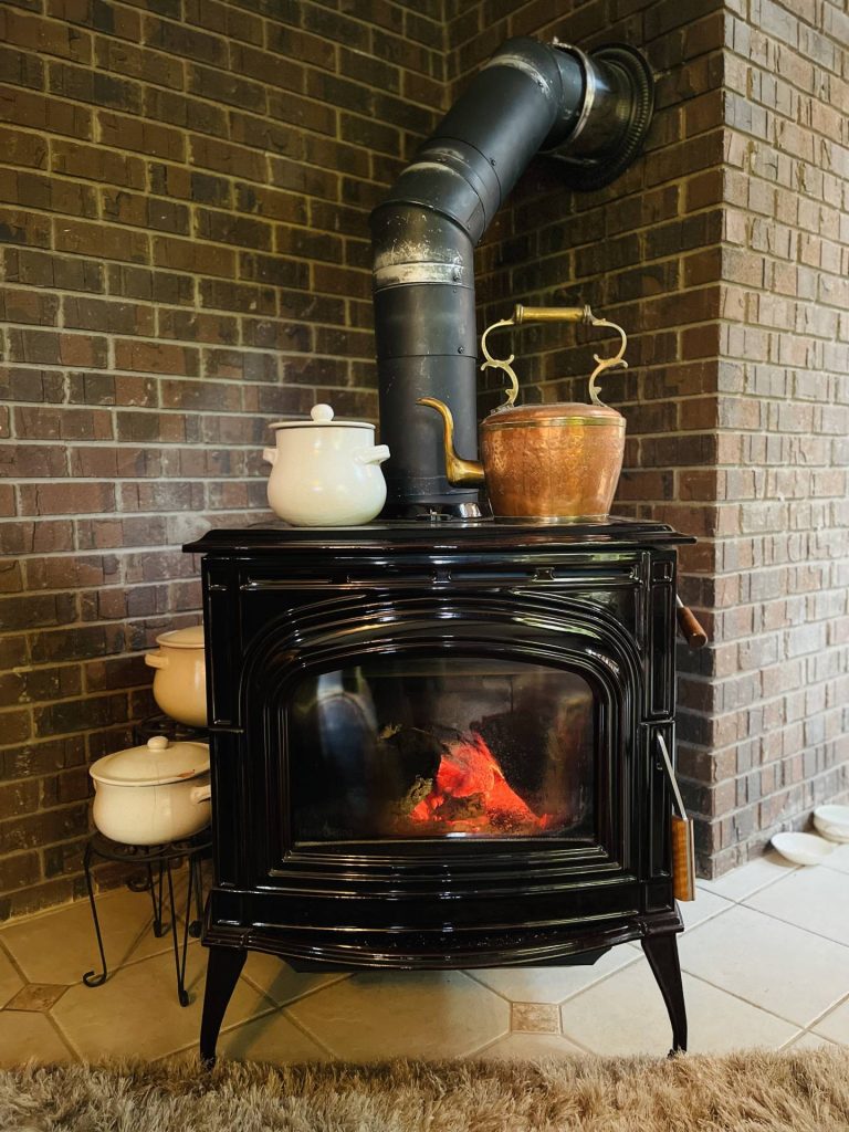 Bean pot on the wood stove on a blowsy day