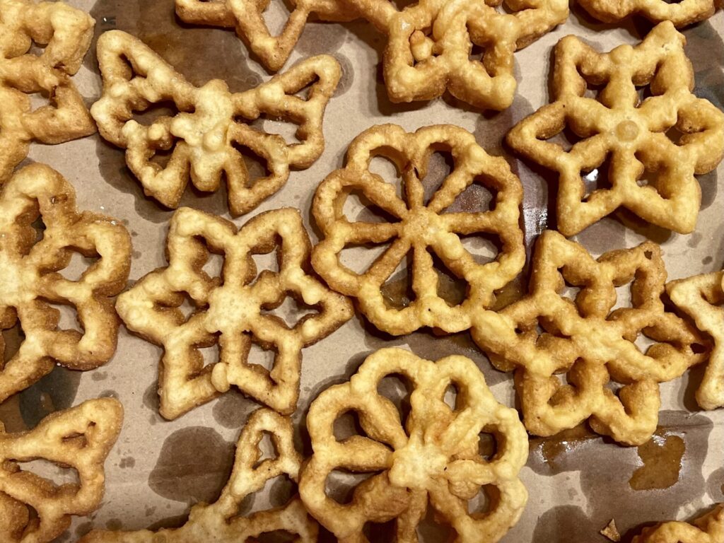 rosettes draining on a grocery sack