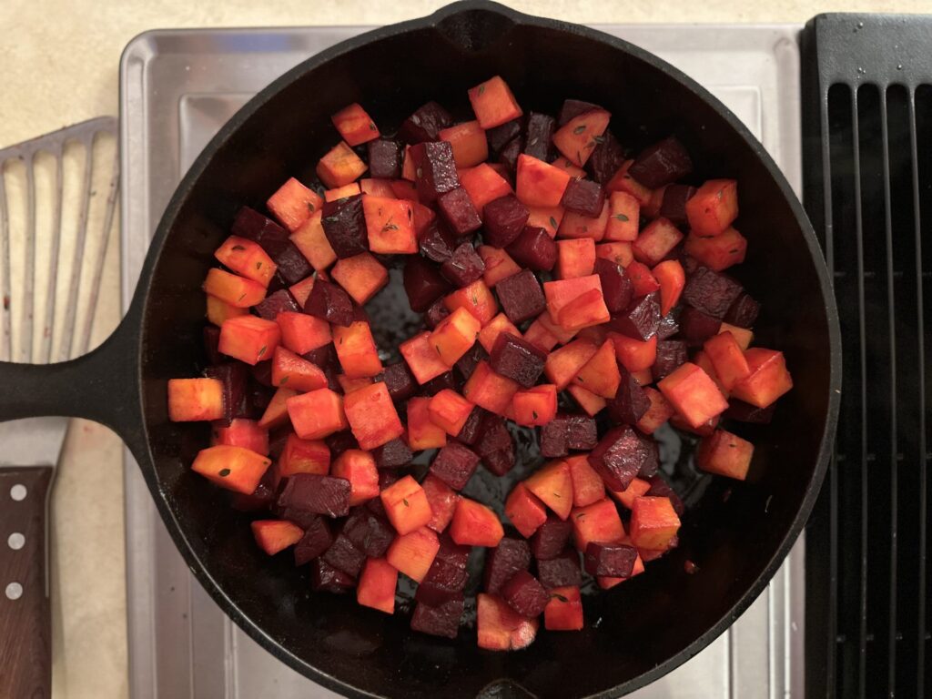 Skillet roasted Sweet Potatoes and Beets